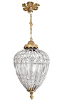 Lustre oval com gotas de vidro transparente com bronzes