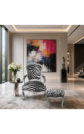 Barokk-jalamoole Louis XV Zebra kangast ja hõbedast puit