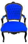 Barocker Louis XV-Sessel aus blauem Samt und schwarzem Holz - 1