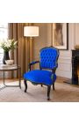 Barocker Louis XV-Sessel aus blauem Samt und schwarzem Holz - 8