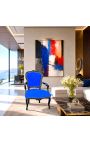 Poltrona Luís XV em veludo azul estilo barroco e madeira preta - 7
