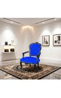 Sillón barroco Louis XV en terciopelo azul y madera negra - 6