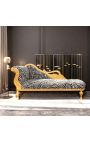 Grand récamier baroque à col de cygne tissu zébré et bois doré