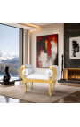 Banqueta Romana de cuero blanco y madera de oro - 3