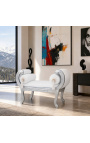 Banquette Romaine tissu simili cuir blanc et bois argenté - 2