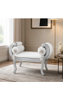 Banquette Romaine tissu simili cuir blanc et bois argenté - 4