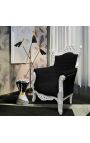 Grand Rococo Barok lænestol sort fløjl og sølvtræ - 5