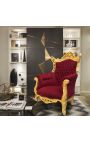 Grand Rococo Baroque πολυθρόνα μπορντό βελούδο και επιχρυσωμένο ξύλο - 9