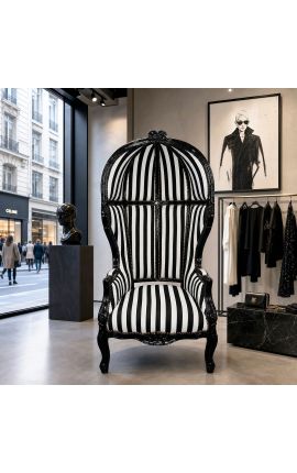 Grand Porter's Baroque Stilstoel Zwart en Whited Striped Weefsel met zwart hout - 2
