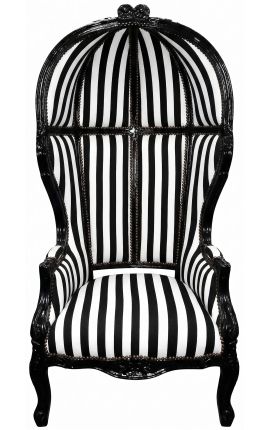 Grand Porters Barockstuhl-Stuhl Schwarz und Winkel gestreifter Stoff mit schwarzem Holz - 1
