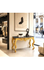 Console estilo barroco Louis XV Rocaille em madeira dourada e mármore preto - 6