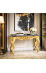 Konsoli barokki Louis XV Rocaille kullattua puuta ja mustaa marmoria - 3