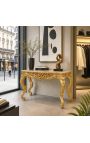 Konsol Barock Louis XV Rocaille förgyllt trä och beige marmor - 4
