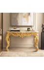 Konzol barokk Louis XV Rocaille aranyozott fa és bézs márvány - 5