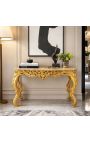 Konzola barok Louis XV Rocaille pozlaćeno drvo i bež mramor - 3