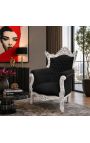 Grand Rococo Sillón barroco terciopelo negro y madera de plata - 4