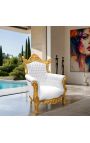 Grand Rococo Sillón barroco de cuero blanco y madera de oro - 8