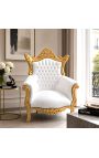 Grand Rococo Barok fauteuil wit kunstleer en goud hout - 7