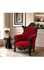Grand Rococo Barok lænestol bordeaux fløjl og blank sort - 4