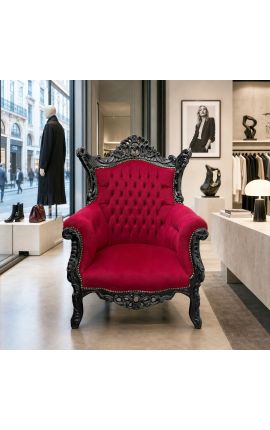 Fotoliu Grand Rococo Baroc catifea visiniu si negru lucios - 2