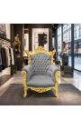 Grand Rococo barokk fotel szürke bársony és aranyozott fa - 5