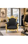 Grote Rococo Barokke armstoel zwart velvet en gilded hout - 2