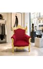 Fotoliu Grand Rococo baroc din catifea visiniu si lemn aurit - 4