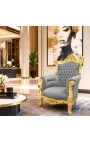 Grand Rococo Barocksessel grauer Samt und vergoldetes Holz - 4