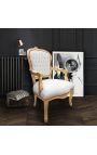 Barokk-tugitool Louis XV Stiil Valge nahk ja kulla puit - 4