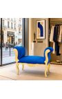 Banquette baroque de style Louis XV tissu velours bleu et bois doré - 3