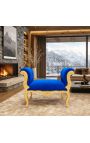 Banco barroco em tecido de veludo azul estilo Luís XV e madeira dourada - 7
