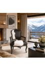 Fotelis Louis XV iš tikros juodos ir baltos karvės odos ir juodos medienos - 6
