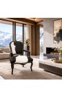 Fåtölj Louis XV med äkta svartvit kohud och svart trä - 7