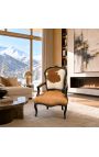 Baroque armchair of Louis XV style cowhide brown and white and glossy black wood
