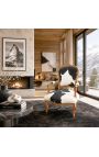 Baroque armchair of Louis XV style with real black and white cowhide and raw wood - 5