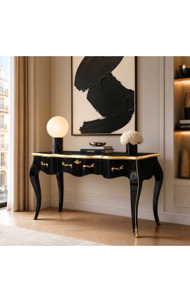 Birou baroc negru stil Ludovic al XV-lea, bloc de scris negru - 2
