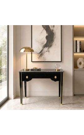 Bureau de style Louis XVI laqué noir avec marbre noir - 2