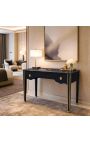Bureau de style Louis XVI laqué noir avec marbre noir - 4