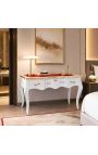 Bureau baroque de style Louis XV blanc, sous-main rouge - 3