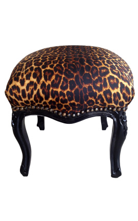 Baroque footrest Louis XV leopard texture and lacquered black wood