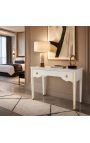 Louis XVI style writing desk glossy white painted and white marble - 7