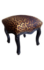 Baroque footrest Louis XV leopard fabric and lacquered black wood