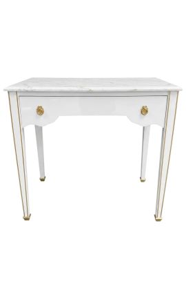 Bureau de style Louis XVI laqué blanc avec marbre blanc
