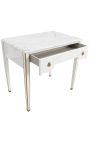 Louis XVI style writing desk glossy white painted and white marble - 12