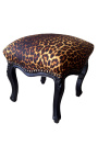 Baroque footrest Louis XV leopard fabric and lacquered black wood