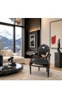 Fauteuil Louis XVI de style baroque vraie peau de vache noire et bois noir - 7