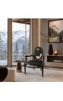 Fauteuil Louis XVI de style baroque vraie peau de vache noire et bois noir - 3