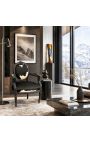 Fauteuil Louis XVI de style baroque vraie peau de vache noire et bois noir - 2