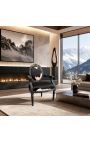 Fauteuil Louis XVI de style baroque vraie peau de vache noire et bois noir - 4