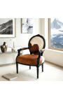 Fauteuil Louis XVI de style baroque vraie peau de vache marron et bois noir - 6